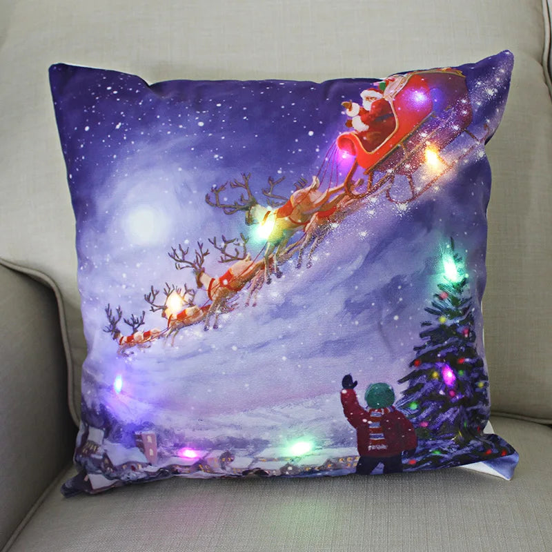 45cm Glowing Santa Claus Pillowcase with Led Lights 2023 New Year Decoration for Home Christmas Ornament Decor Led Cushion Cover