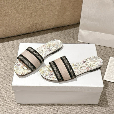 Summer Women Letter Flat Sandals Casual Comfortable Slip Slide 2024 Fashion Vintage Slippers Shoes Classic New
