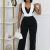 Elegant Fashion Overall Jumpsuit Women Night Club Party Sleeveless Patchwork Birthday Bandage Wide Leg Rompers Combinaison Femme