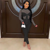 Sexy Mesh Patchwork Jumpsuits for Women Elegant Long Sleeve Bandage One Piece Party Long Bodysuit