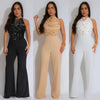 Sexy Halter Backless Jumpsuits Woman Elegant High Waist Flare Pants Sleeveless Beading Ruched Party Romper Birthday Club Outfits