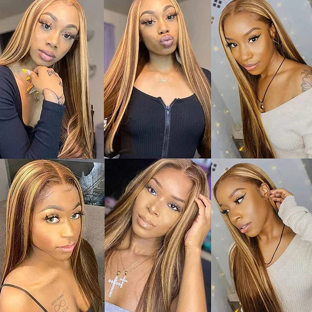 30 inch Honey Blonde Highlight Bundles Human Hair Straight  P4/27 Brazlian Hair Weave Colored Hair Bundles for Women 100g/pc