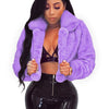 Fashion Faux Fur Open Stitch Lapel Crop Jackets Women Clothing Autumn Winter Solid Long Sleeve Warm Furry Fluffy Coat Outer Wear