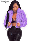 Fashion Faux Fur Open Stitch Lapel Crop Jackets Women Clothing Autumn Winter Solid Long Sleeve Warm Furry Fluffy Coat Outer Wear