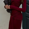 Tossy Female Pleated Sexy Maxi Dress Patchwork Twist Slim Long Sleeve Solid Y2k Autumn Streetwear Dress Women's Bodycon Dress