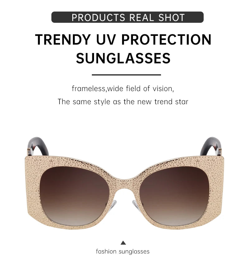 Oversized Cat Eye Sunglasses Women 2024 Luxury Brand Designer Punk Round Sun Glasses For Ladies Trendy Big Frame Eyewear UV400