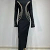 Women Celebrity Sexy Beading Crystal Diamonds Black White Maxi Long Bodycon Bandage Dress 2024 Elegant Evening Club Party Dress
