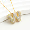 SUNSLL Cubic Zircon A-Z 26 Bubble Letter Necklace 2 Sizes Gold Plated M Chunky Balloon Initials Pendant Women Chain Jewelry 2024