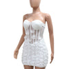 New Sexy Off Shoulder 3D Flower See Through Strapless White Mini Dresses Women‘s Elegant Birthday Evening Guest Party Prom Robe