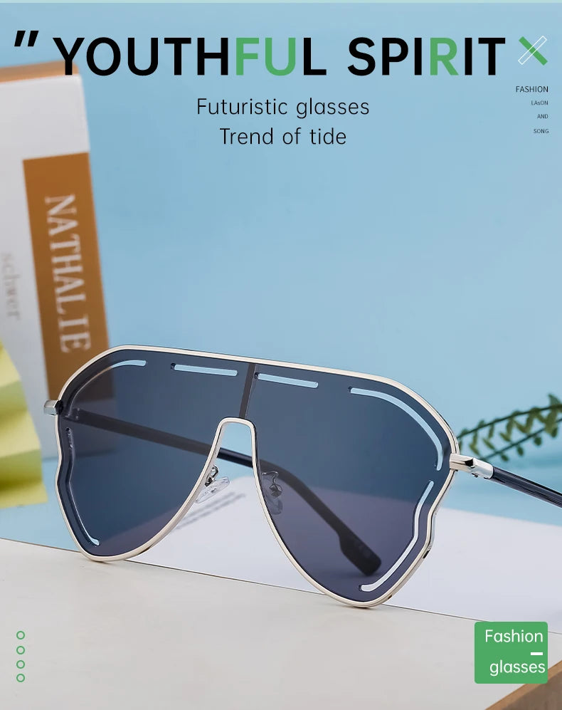 Oversized Hollow One-Piece Sunglasses Women Big Frame 2024 Luxury Brand Special-Shaped Sun Glasses For Ladies Eyewear Shades