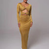 Mozision hollow out long sleeve sexy maxi dress for women fashion solid V neck back split bodycon club long dress elegant