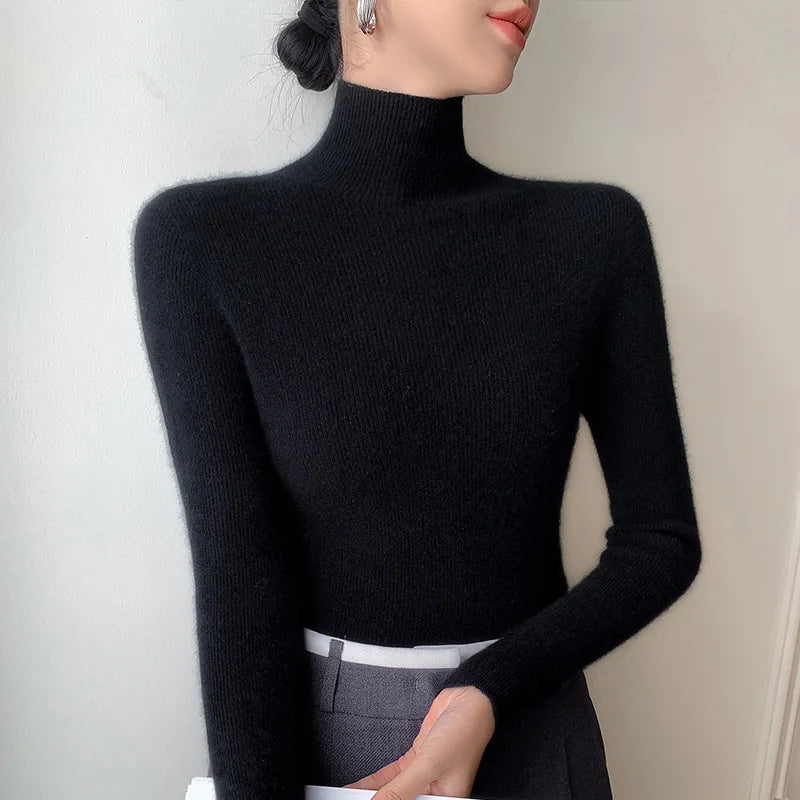 Women Turtleneck Basics Cashmere Sweater Autumn Winter Pullover 100% Merino Wool Knitwear Female Soft Slim Knitting New Top