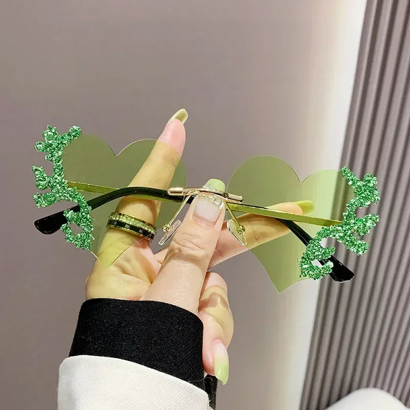 Rimless Sunglasses Women Luxury Brand Rhinestone Sun Glasses Ladies Cute Heart Shape Punk Party Eyewear очки від сонця женские