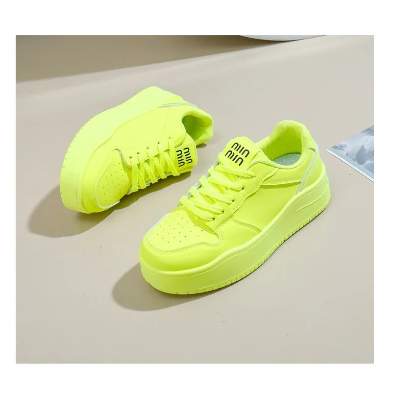 2025 New spring shoes for women green trainers platform lace up sneakers woman hip hop chunky sports shoes faux leather sneaker
