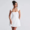 Elegant Womens White Square Collar Chic Mini Dress Luxury Short Dresses Casual Black Pink Evening Party Dresses Birthday Summer