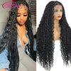 Boho Box Braided Wigs Curly Hair Synthetic Full Lace Front Wigs for Black Women Goddess Locs Braid Wig Bohemian Box Braid Wig