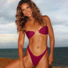 2025 New Sexy Burgundy Bikini Set with Gold Detail- Bandeau Top with High-Cut Bottoms, Perfect for Summer Beach and Pool Parties