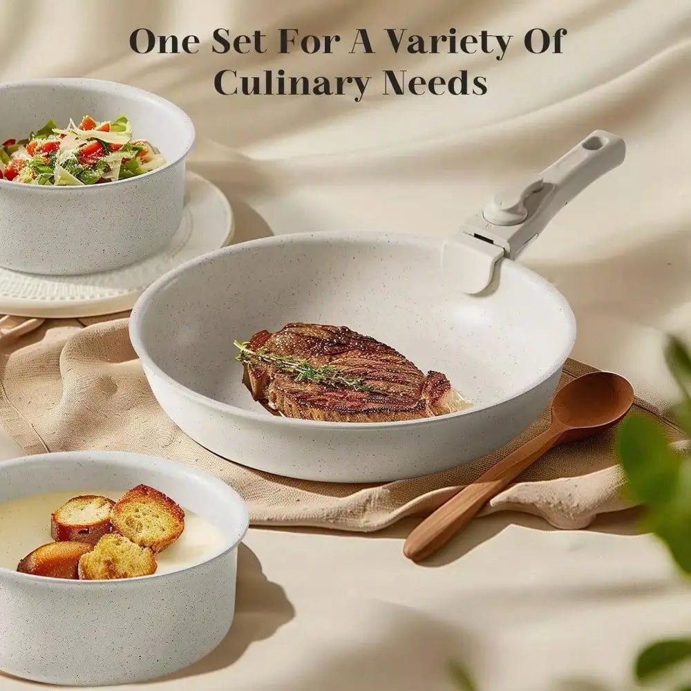 Set of 12 Pots and Pans with Detachable Handle Nonstick Kitchen Cookware Set