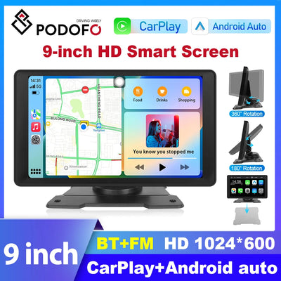 Podofo 9" Car Radio Multimedia Video Player Wireless Carplay Android Auto Car Mirror DVR Recorder Dashboard For Nissan Toyota