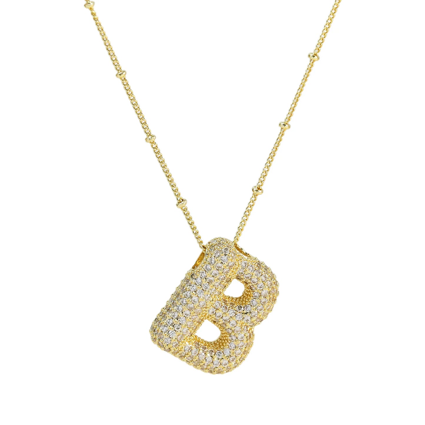 Cubic Zirconia Gold Plated  Bubble Alphabet Letter Necklace Monogram Necklace Balloon Initial Necklace Gifts for Women Girls