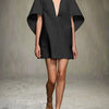 Yeezzi Fashion Black White Color Short Dress For Women 2025 New Spring Deep V-neck Half Sleeves Loose Prom Party Mini Dresses