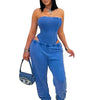 Sexy Tracksuit Cotton Washed Strapless Bodysuit and Jogger Pants Set 2025 Trendy Women Clothes Jogging Suit 2 pcs Two Piece Sets