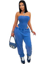 Sexy Tracksuit Cotton Washed Strapless Bodysuit and Jogger Pants Set 2025 Trendy Women Clothes Jogging Suit 2 pcs Two Piece Sets