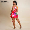CM.YAYA Women Tie Dye Print Beach Sleeveless V-neck Sashes Sexy Party Club Playsuits Jumpsuit 2025 Summer One Piece Suit Rompers