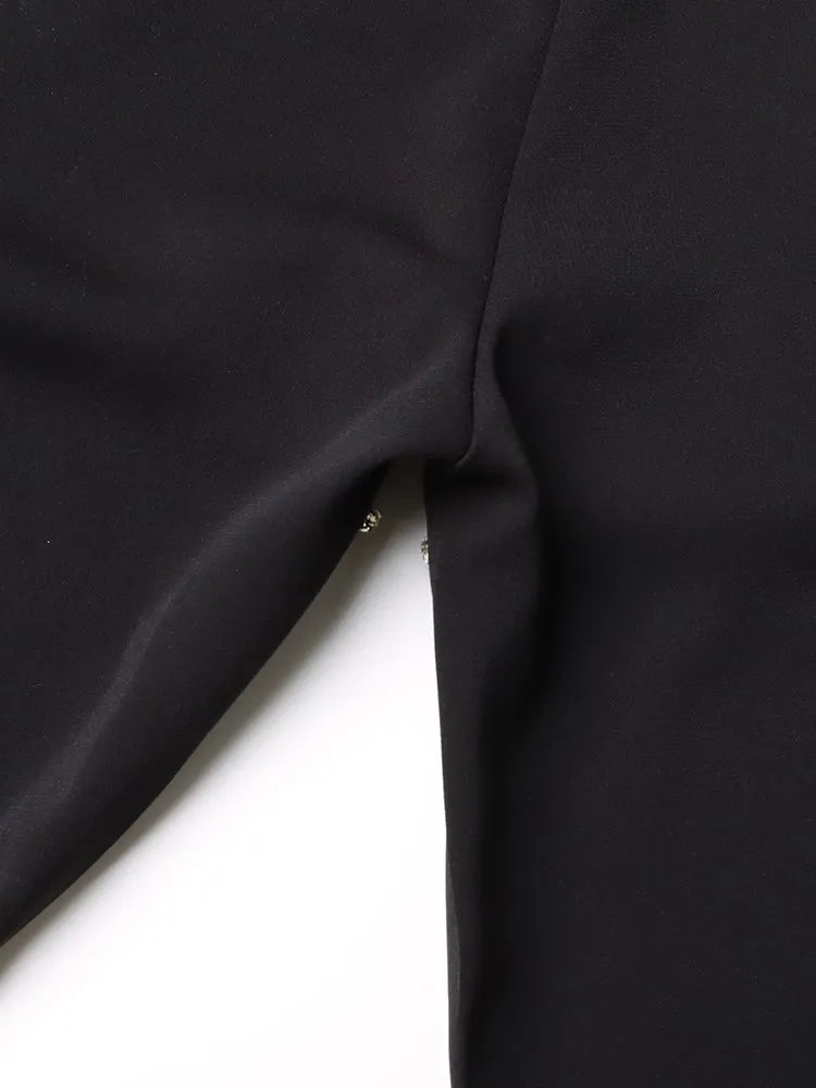 TWOTWINSTYLE Solid Wide Leg Pants For Women High Waist Hollow Out Spliced Diamonds Loose Straight Pant Female Fashion Clothing