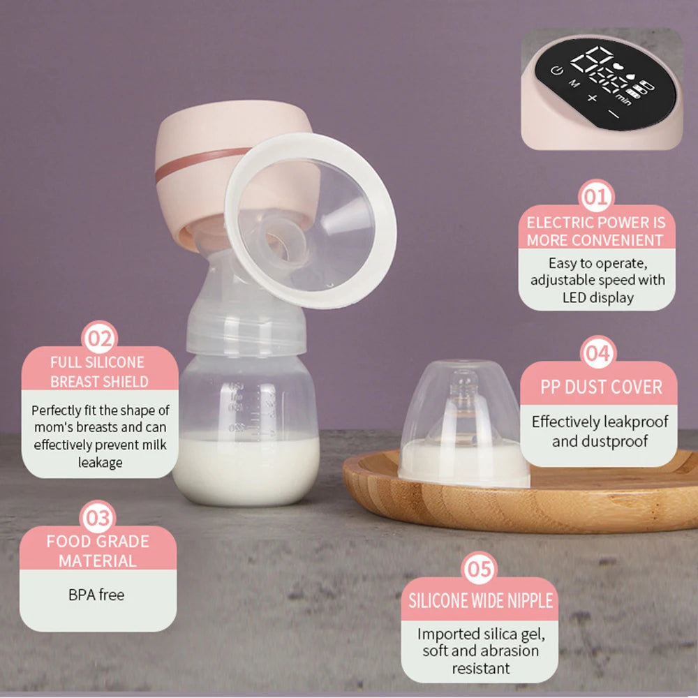 Electric Breast Pump Breast Pump with LED Screen Milk Puller for Breastfeeding Low Noise with 180ml Milk Bottle BPA-free