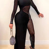 Women Sexy Mesh Rhinestone Irregular Skinny Jumpsuits