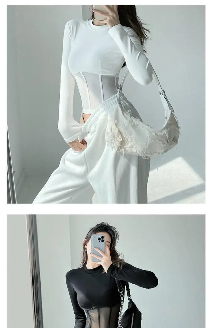 Summer Women T Shirt Girls T-Shirt Woman Clothes Long Sleeve Tops Spring Black Slim Tshirt Female Crop Top Tee Sexy Skinny Y2k