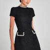 Talenza Women's Elegant Tweed A-Line Dress Solid Slim Fit Y2k Short Sleeve Dress Retro O-Neck Patchwork Luxury Evening Dress
