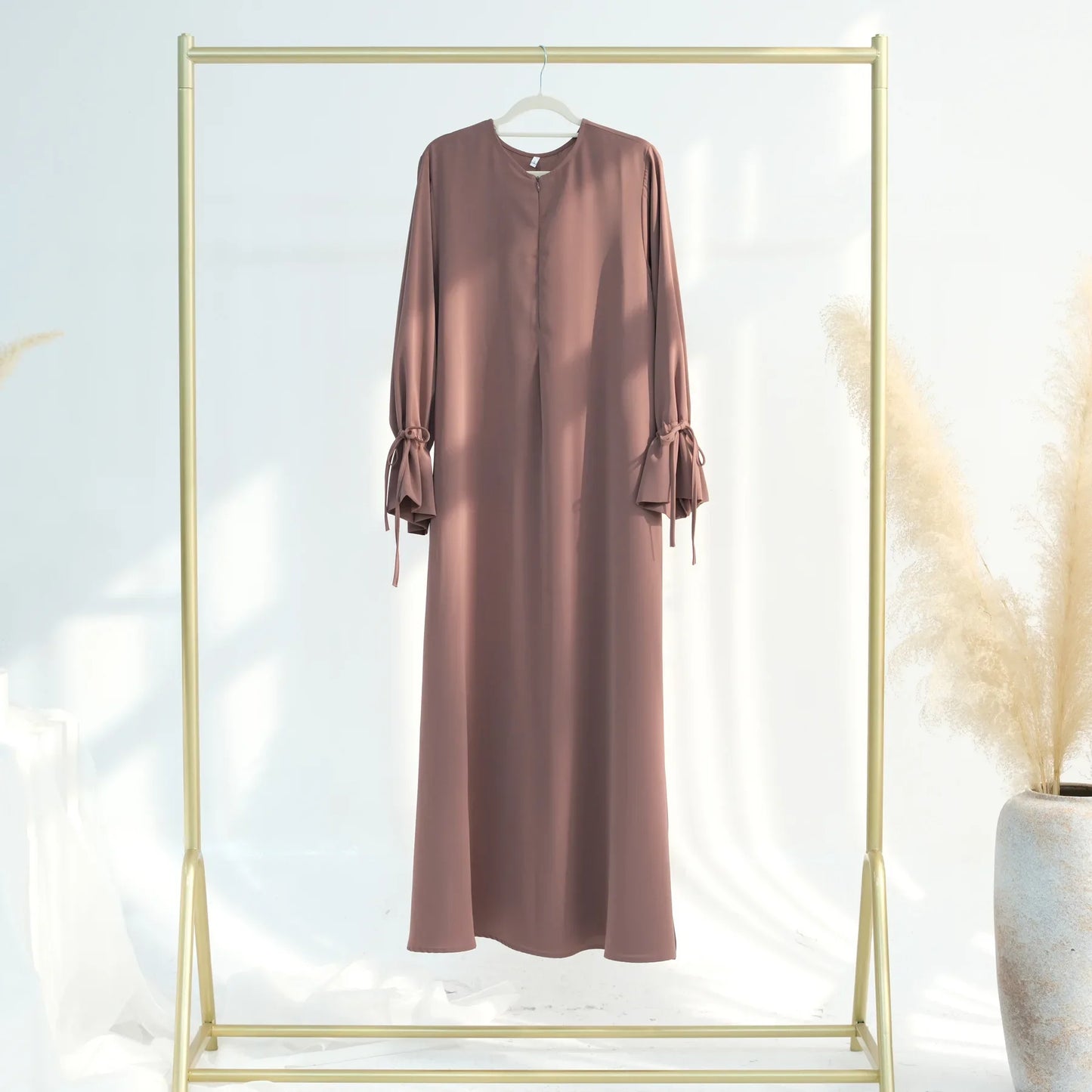 2025 Premium Nida Ruffle Sleeves Women Muslim Dress with Front Zipper Ramadan Abaya Islam Clothing Maxi Dress Female Modest Robe