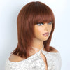 Lekker 12" Short Brown Wolf Cut Straight Bob Human Hair Wigs With Bangs For Women Brazilian Remy Hair Ready to Wear Glueless Wig
