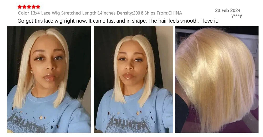 200 Density Blonde Straight Bob Wig HD Transparent Lace Pre Plucked Human Hair Wig 13x4 13x6 Lace Frontal Wig For Black Women
