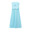 Women's 2024 Autumn New Fashion Temperament Hollow Design Strapless Stitching Crinkled Dress