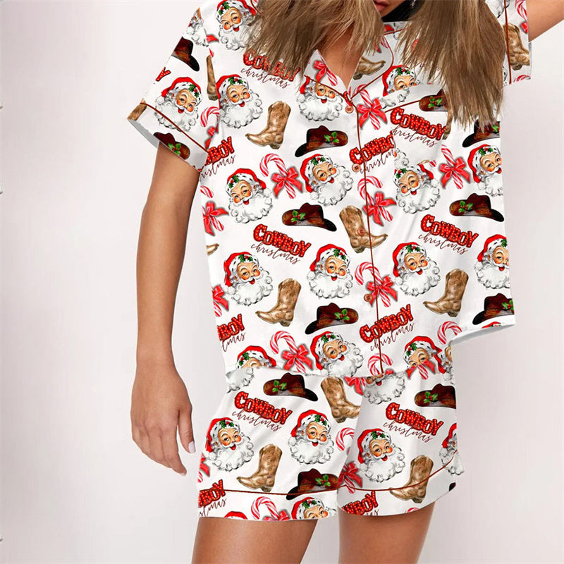 Nutcracker Pajamas Women Christmas Pajama Set Short Sleeve Tops+Elastic Waist Shorts Santa Claus Avatar Print Sleepwear Outfits