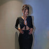 Tossy Glitter Hollow Out See-Through Maxi Dress Female Sexy Lace-Up Club High Waist Patchwork Sparkle Bandage Women Long Dress