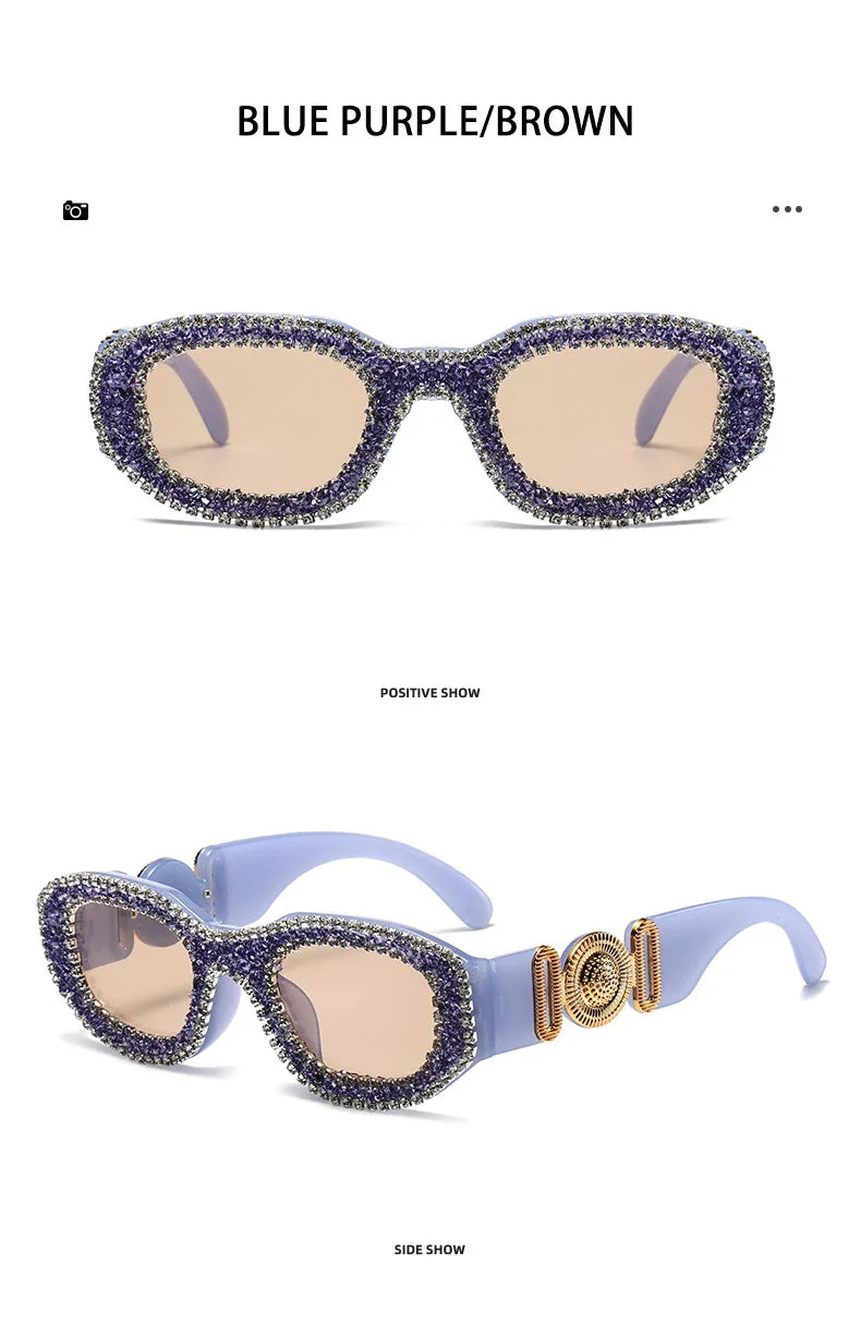 Fashion Square Sunglasses for Women Rectangle Brand Shades Sun Glasses Bling Diamond Eyeglasses Uv400 Glittering Accessories