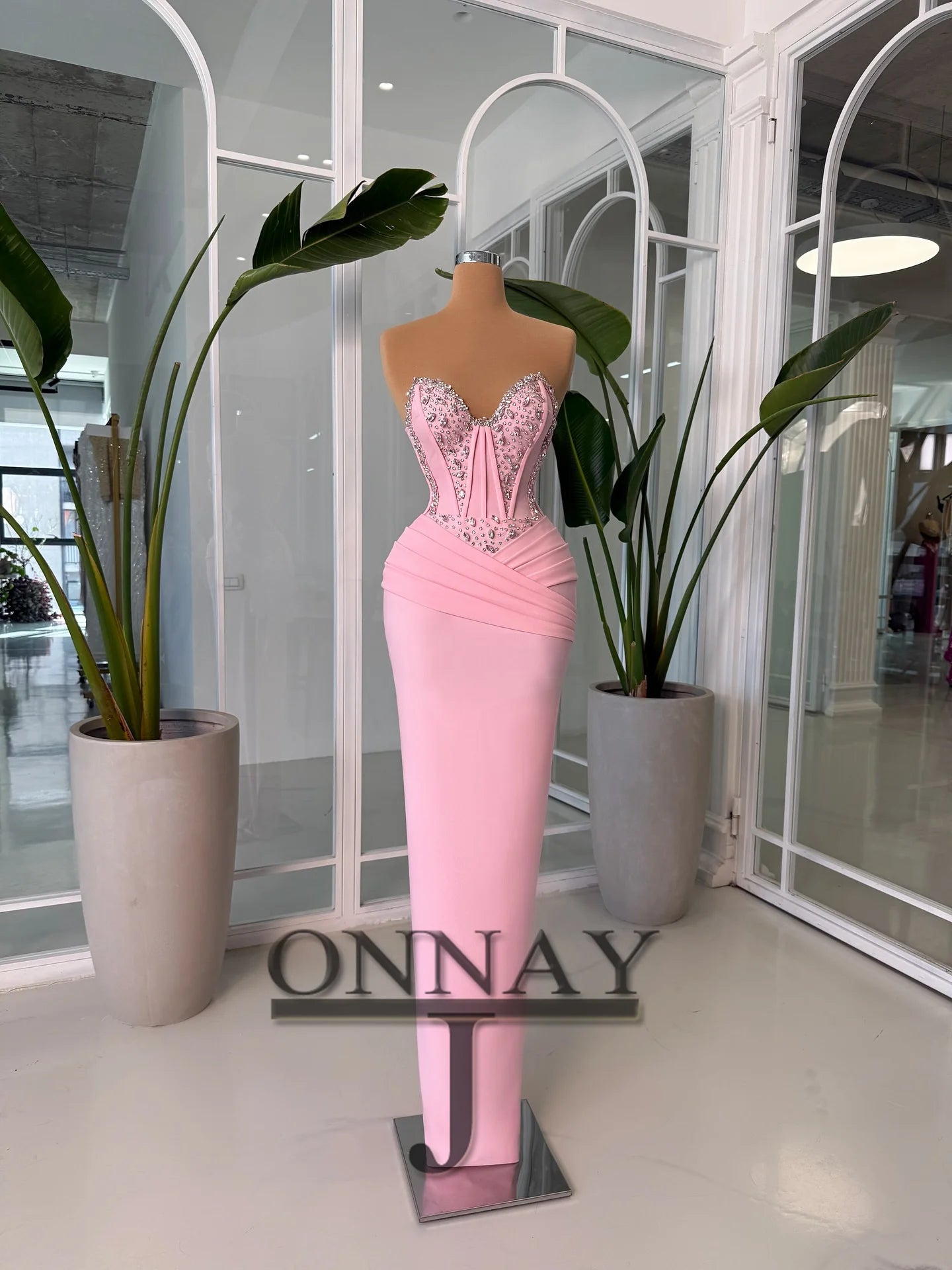 Customized Pink Mermaid Prom Dresses for Women Corset Crystals Saudi Arabric Gala Bespoke Occasion Gown Vestidos De Fiesta Plus