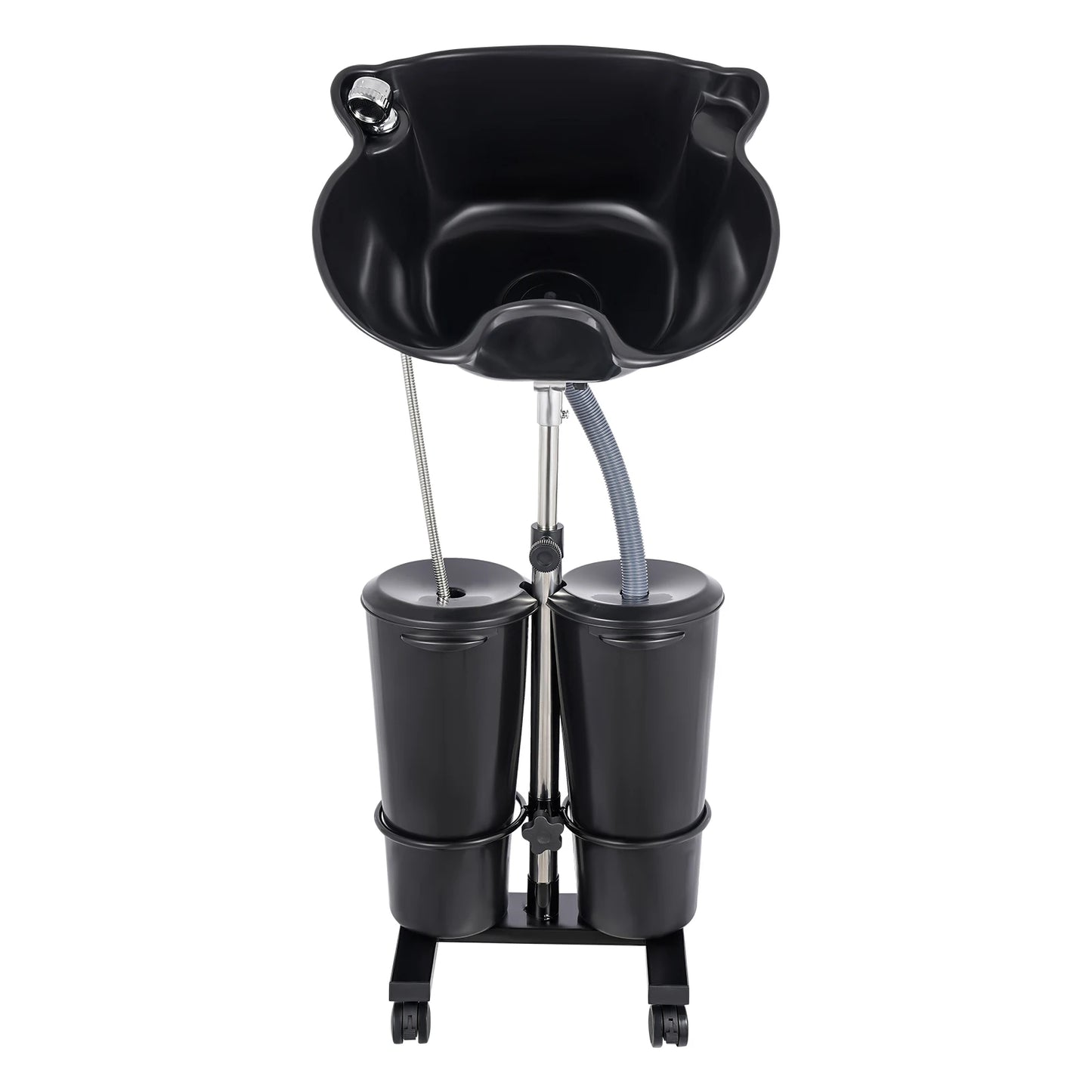 Portable Shampoo Basin with 2 Water Buckets 30cm Deep Salon Hair Washing Sink Adjustable Height Angle Mobile Shampoo Bowl Unit