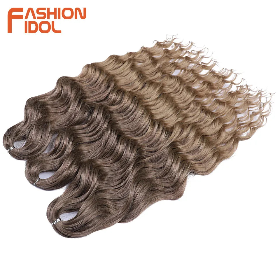 FASHION IDOL 24 Inch Synthetic Hair Water Wave Braiding Hair Extensions Ombre Rainbow color Deep Wave Curl Twist Crochet Hair