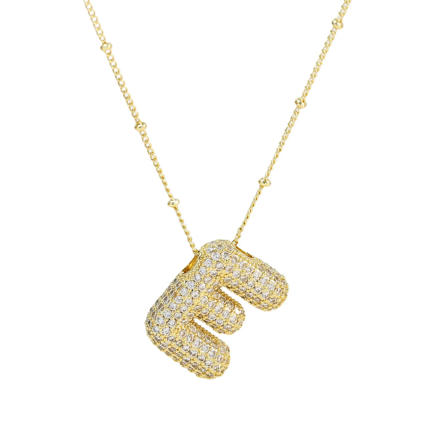 Cubic Zirconia Gold Plated  Bubble Alphabet Letter Necklace Monogram Necklace Balloon Initial Necklace Gifts for Women Girls