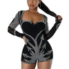 Znaiml Elegant Long Sleeve Playsuit Nightclub Rompers Birthday Outfits Woman Sparkly Diamonds Rhinestone Short Jumpsuits Luxury