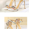 Summer Women Roman High Heels Rivets Studded Sandals Stiletto Gladiator Pumps Open Toe Luxury Shoes Hollow One-word Buckle 267-2