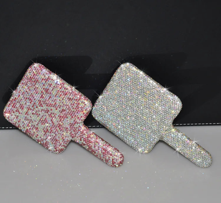 Women's Mirror Eyelash Extension Mirror Sticking Diamond Hand Mirror Fashionable High-end Beauty Handle Mirror Cosmetics Mirrors
