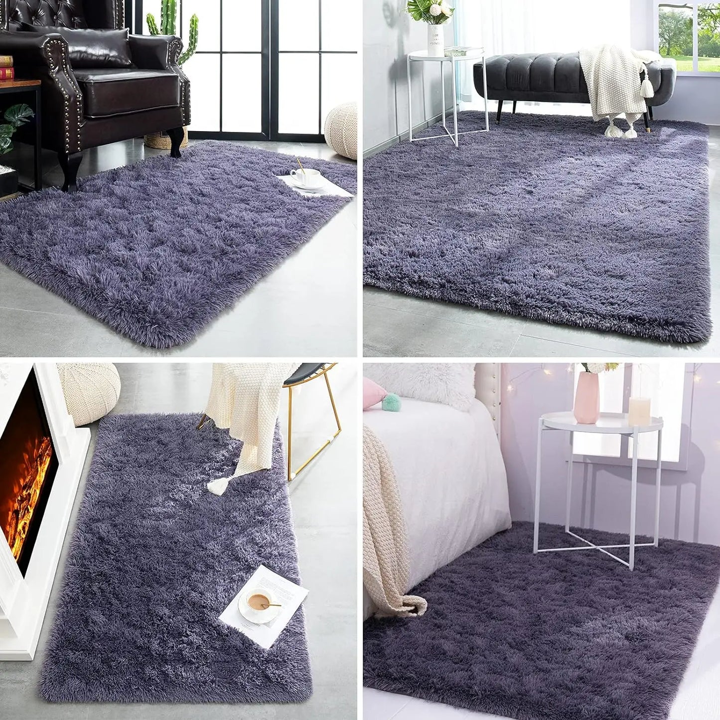 Fluffy Bedroom Rug Carpet Shaggy Fuzzy Rugs for Bedroom Thick Black Area Rugs for Living Room Rugs  for Girls Boys