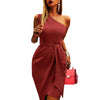 Summer Women's Fashion Dress Commuting Style 2025 New Pure Color Sleeveless Off-shoulder Asymmetrical Belt Evening