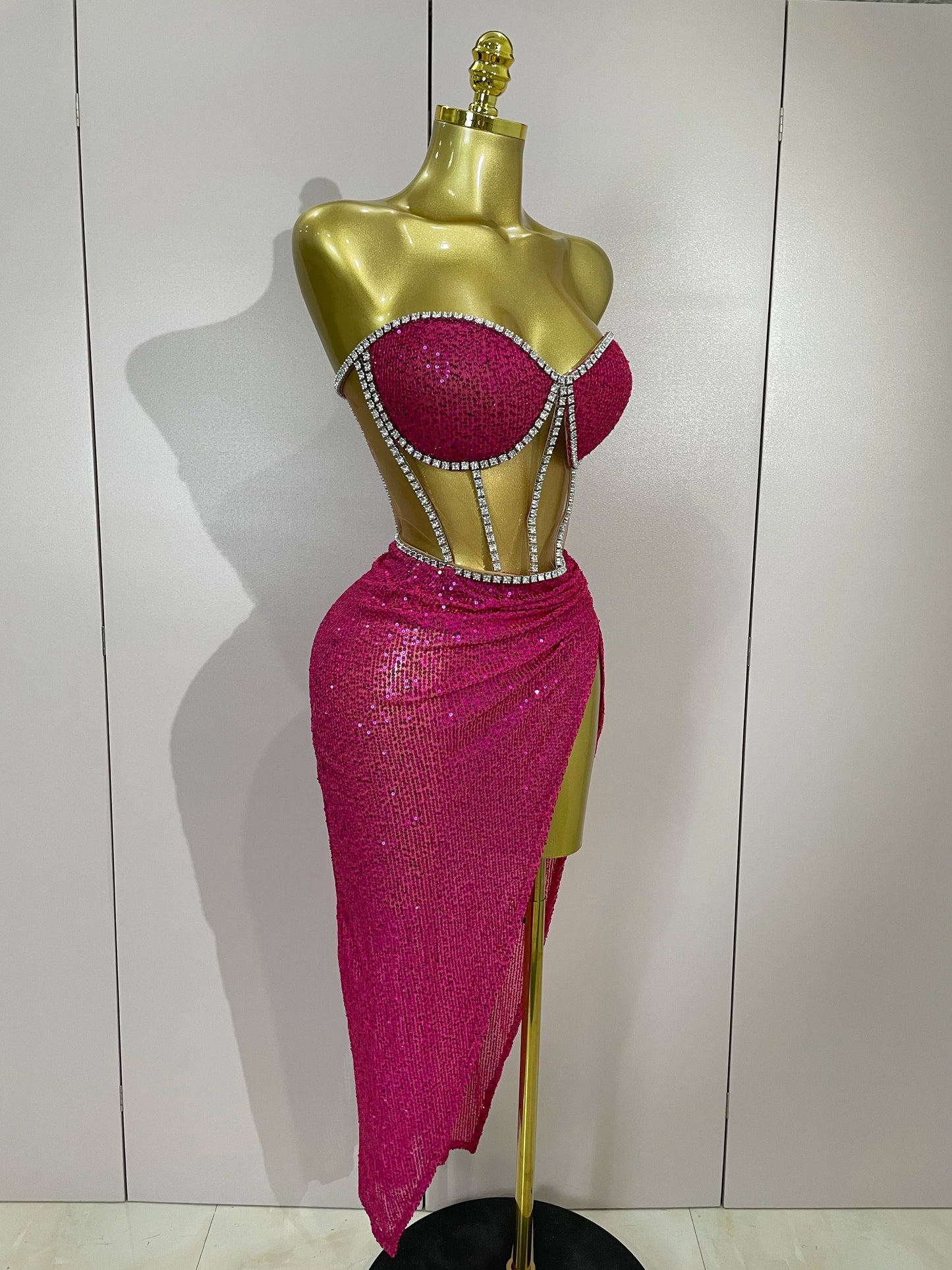 Sparkly Sequins Diamond Birthday Party Two Piece Set Evening Dress 2025 Women Sexy Singer Dancer NightClub Bar Performan Costume